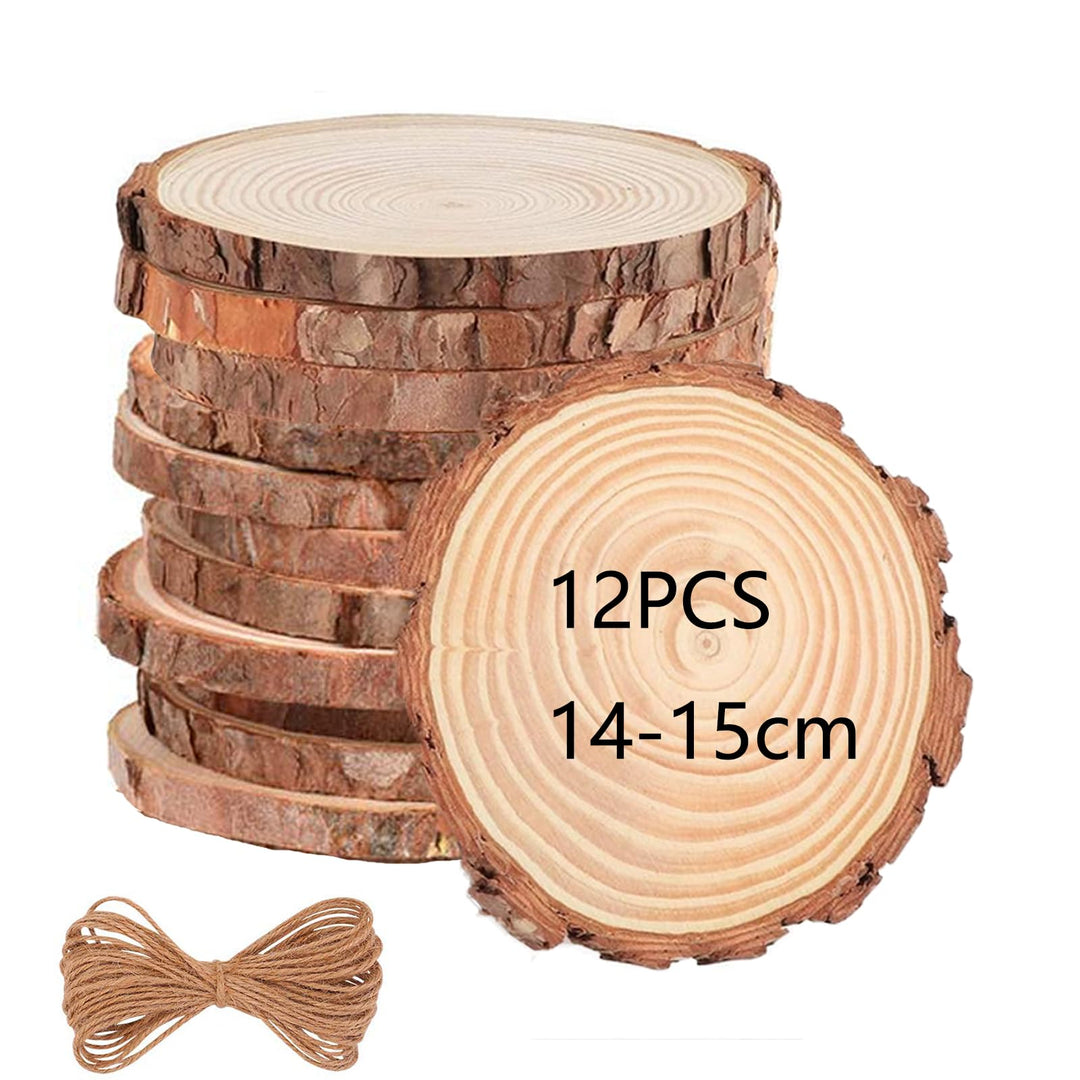 Huhemy Holzscheiben 12 Stücke 14-15 cm,1cm Dicke,Ungebohrte Baumscheiben ohne Loch,Unvollendete Holz