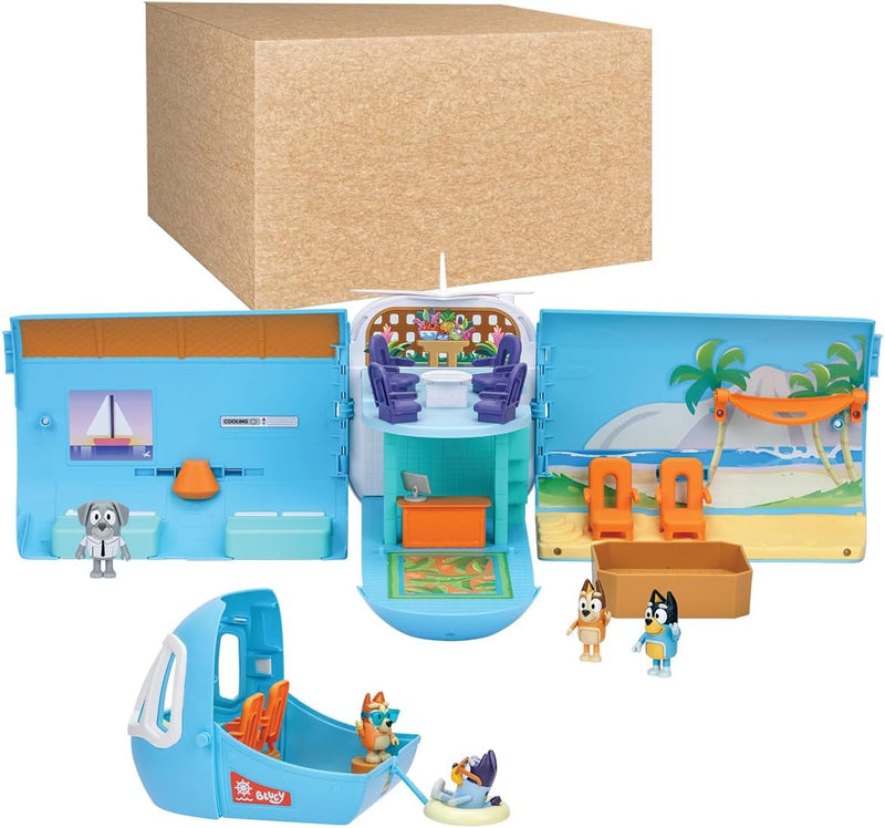 BlueY 3-in-1 Flugzeug-Spielset zum Ausklappen; Verwandlung von Flugzeug in Hotelresort & Boot! 70 cm