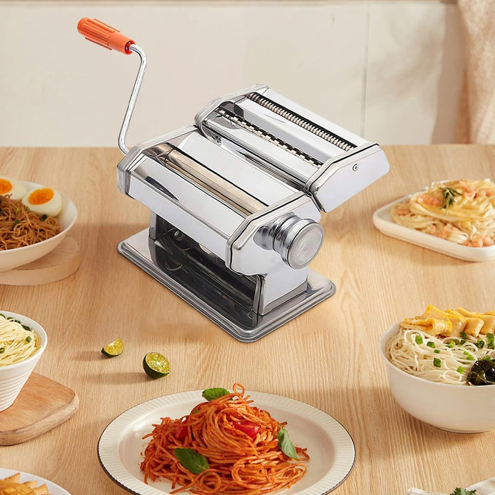 Manuelle Nudelmaschine, Pasta Maker aus Edelstahl, 3 Walzen für Teigzubereitung (Silberspaltmaschine