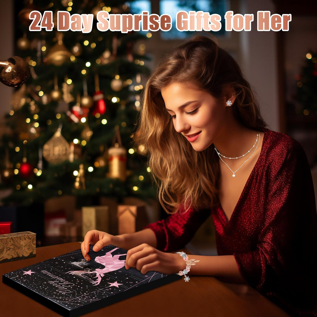 Adventskalender Schmuck 2024 Frauen Teenager Mädchen, Weihnachtskalender Schmuck mit 24 tolle Damen