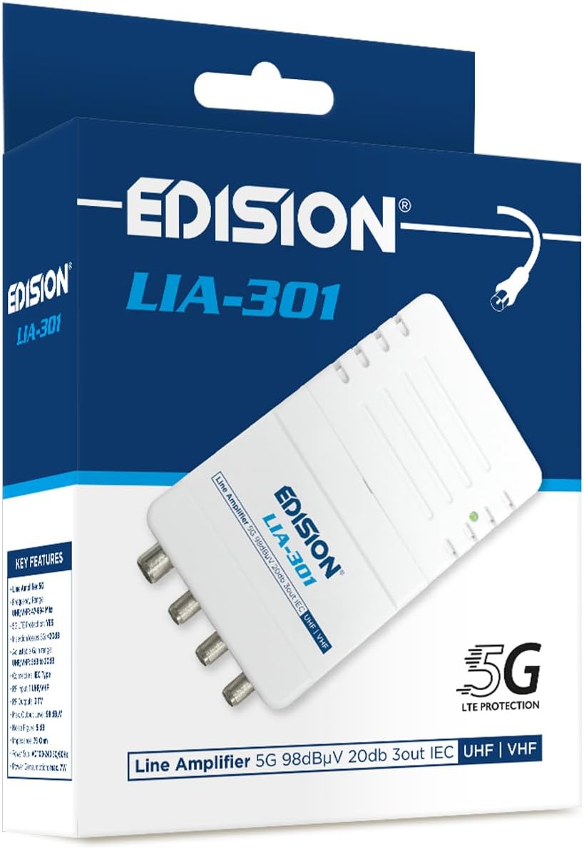EDISION LIA-301 Hausanschlussverstärker UHF/VHF, 5-20db, 98dBmV, Frequenzbereich 47-694Mhz, geeignet