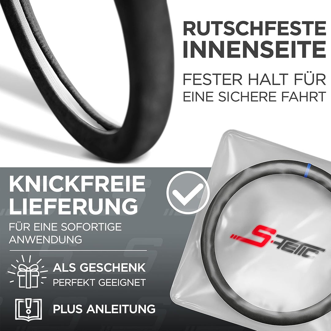 S-TETIC® Premium Lenkradbezug Alcantara® | Echtes Alcantara | BLAUE 12-Uhr Markierung | Universal Gr