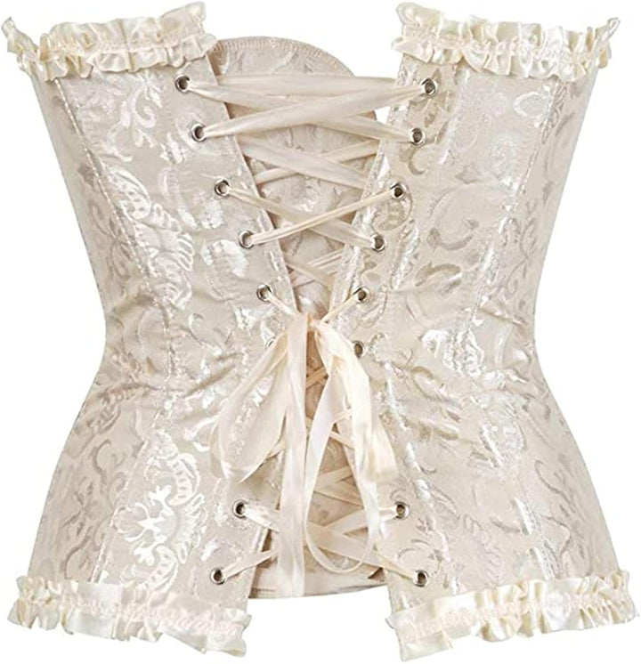 Damen Korsett Bauchweg Vollbrust Corsage Top Gothic Burlesque Schnüren Bustier Aprikose M, Aprikose