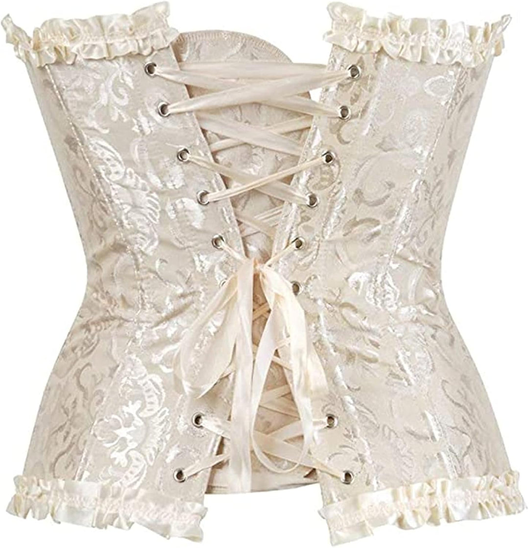 Damen Korsett Bauchweg Vollbrust Corsage Top Gothic Burlesque Schnüren Bustier Aprikose L, Aprikose