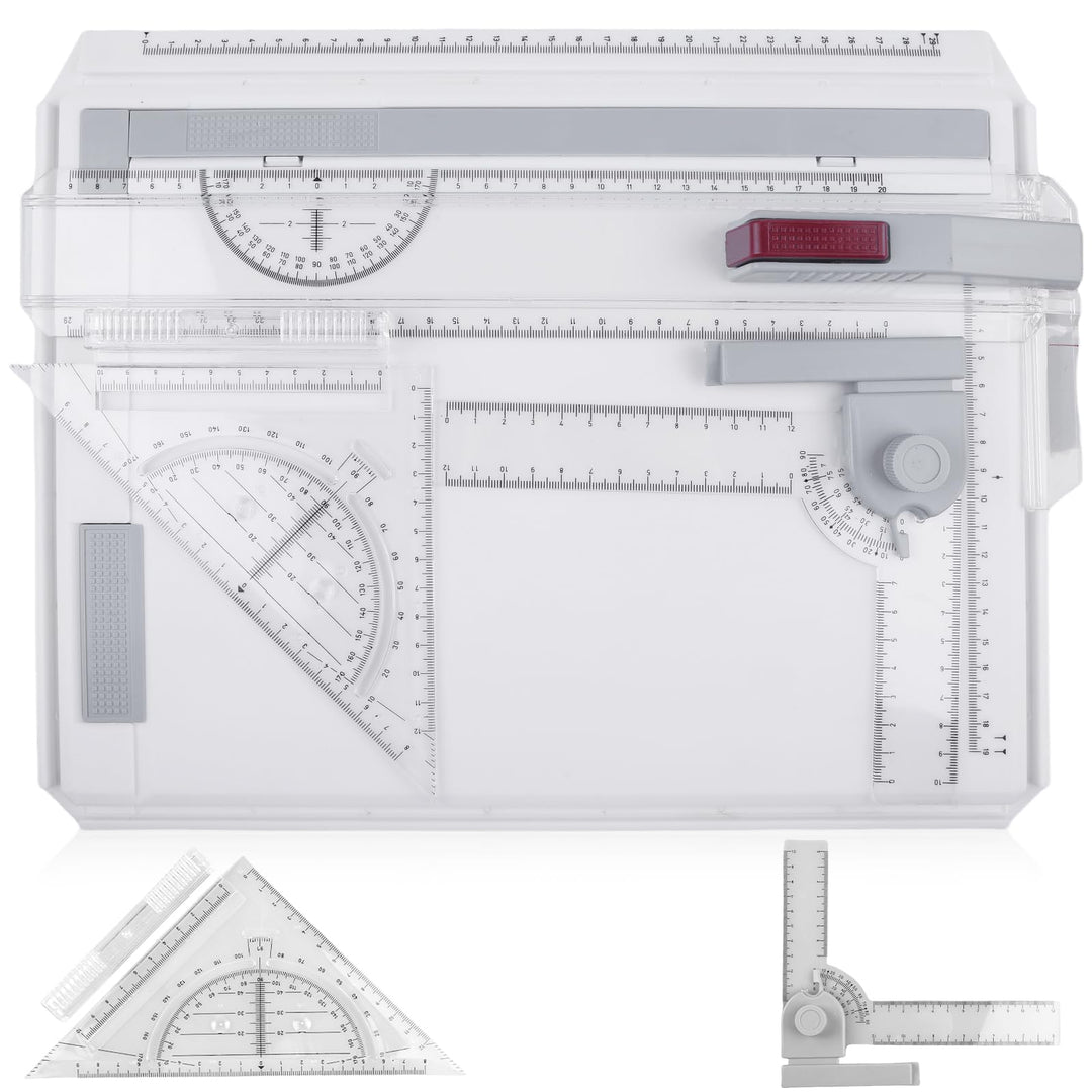 Zeichenbrett A4, DIN Zeichentisch mit Schiebelineal, Multifunktionaler Zeichenplatte Paralleler Bewe