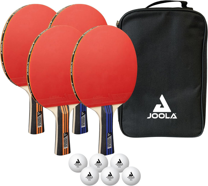 JOOLA Tischtennis-Set Family, Tischtennis-Set mit 4 Tischtennisschlägern, Tischtennisbällen und Trag