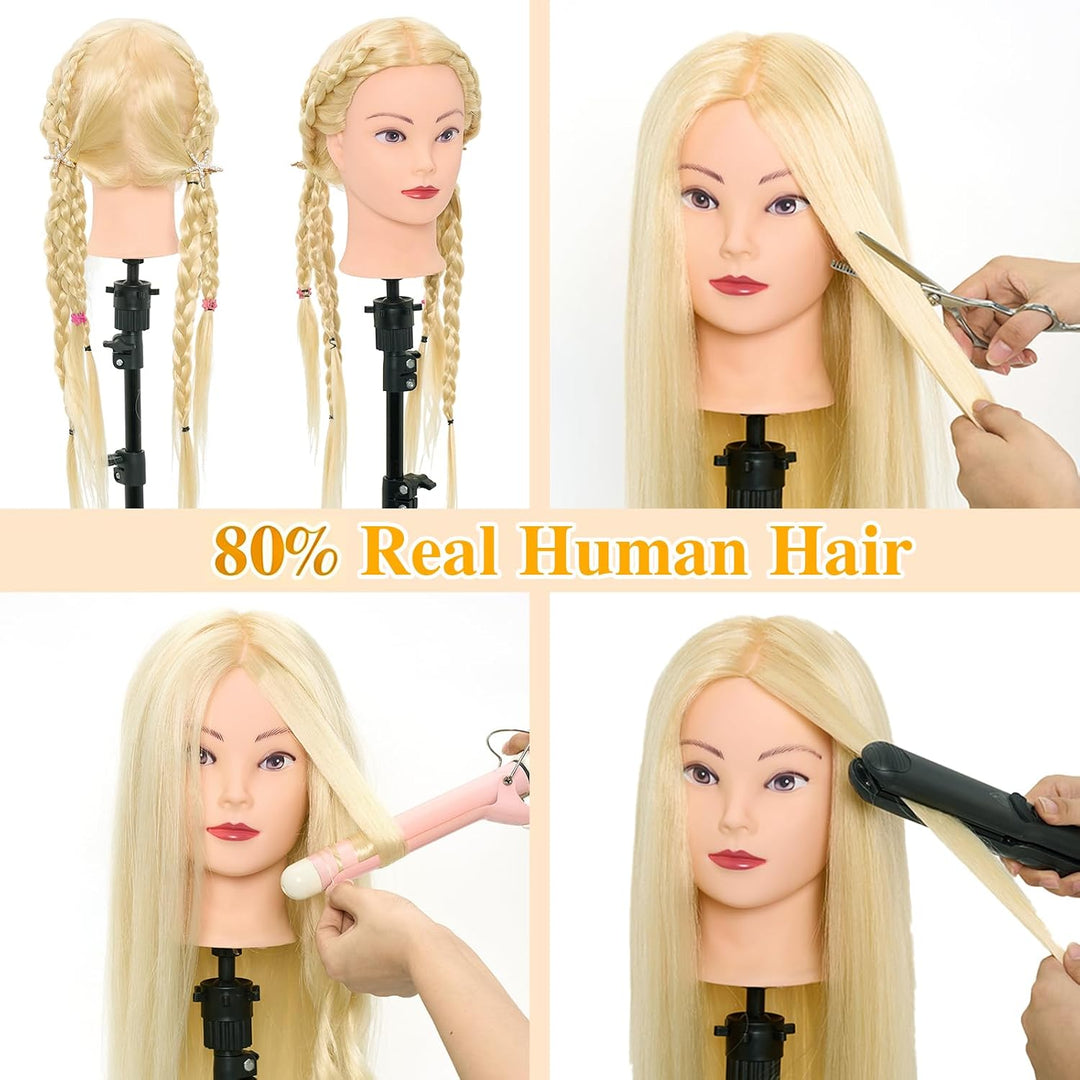 Frisierkopf,Neverland Übungskopf 71cm 60% Echthaar,Frisieren Trainingsköpfe für Friseure Ausbildung