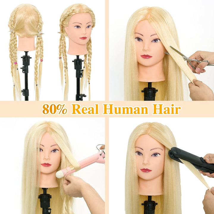 Frisierkopf,Neverland Übungskopf 71cm 60% Echthaar,Frisieren Trainingsköpfe für Friseure Ausbildung