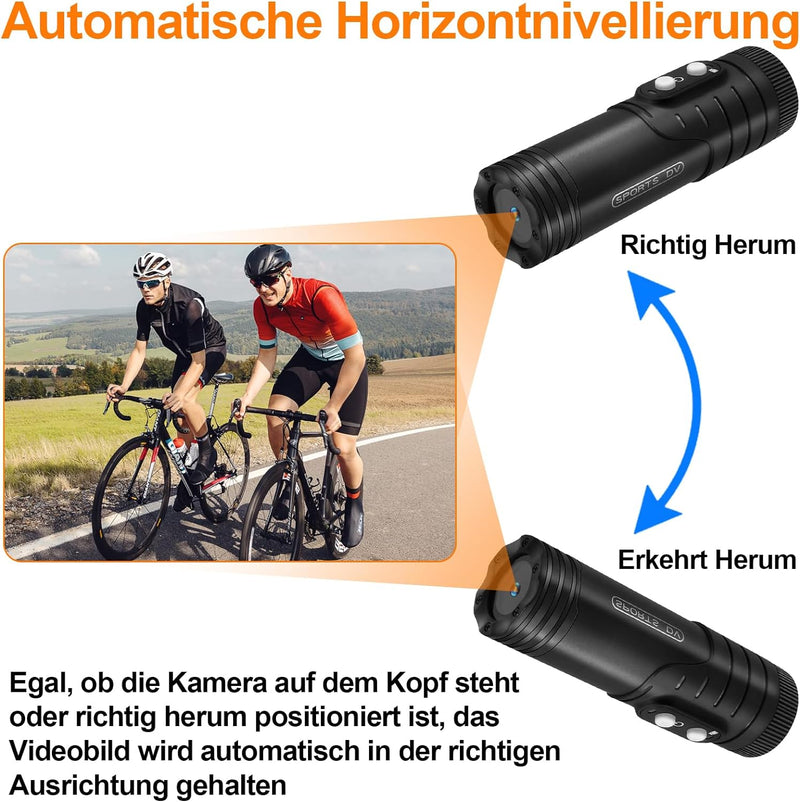 SecuraLen Action Cam, WiFi 1080P HD & 120° Weitwinkel Helmkamera, Automatische Horizontausrichtung A