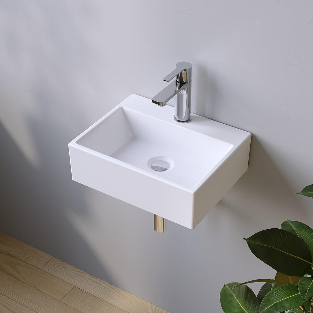 AQUABATOS Waschbecken aus Keramik Eckig 38 x 30 cm Aufsatzwaschbecken für Waschtisch Unterschrank Wa