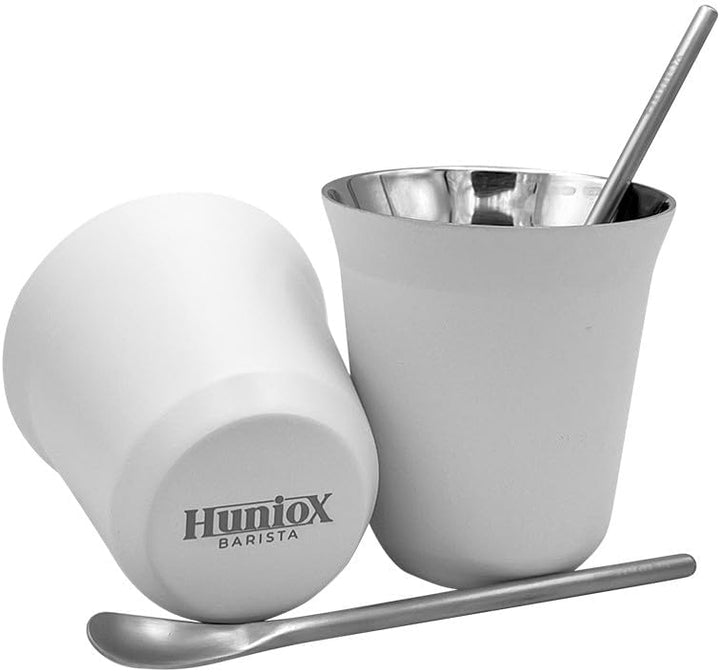 Huniox® 2 x 160 ML Doppelwandige Gläser - Espresso Tassen - Edelstahlbecher - Espressotassen 2er Set