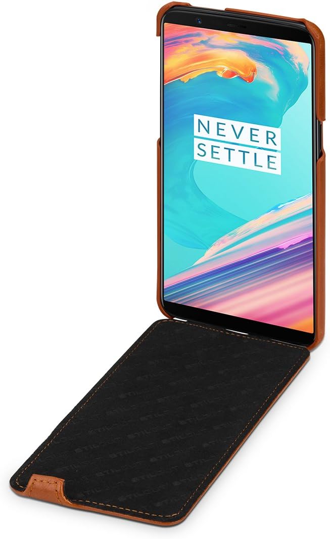 STILGUT UltraSlim Case Hülle Leder-Tasche kompatibel mit OnePlus 5T, Cognac, Cognac
