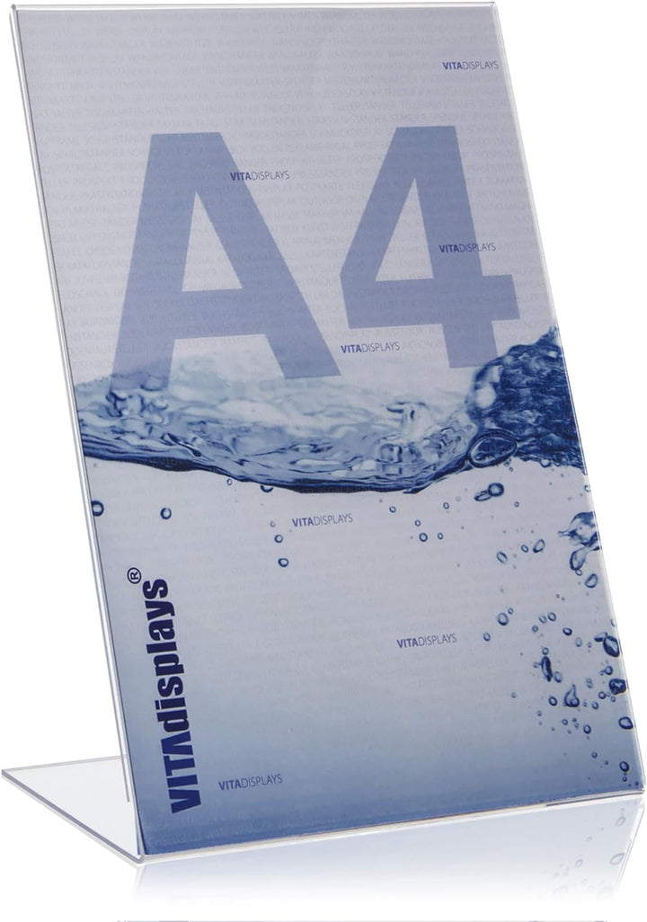 DIN A4 Tischaufsteller, Werbeaufsteller, glasklarer L-Ständer, L-Aufsteller im Hochformat, transpare