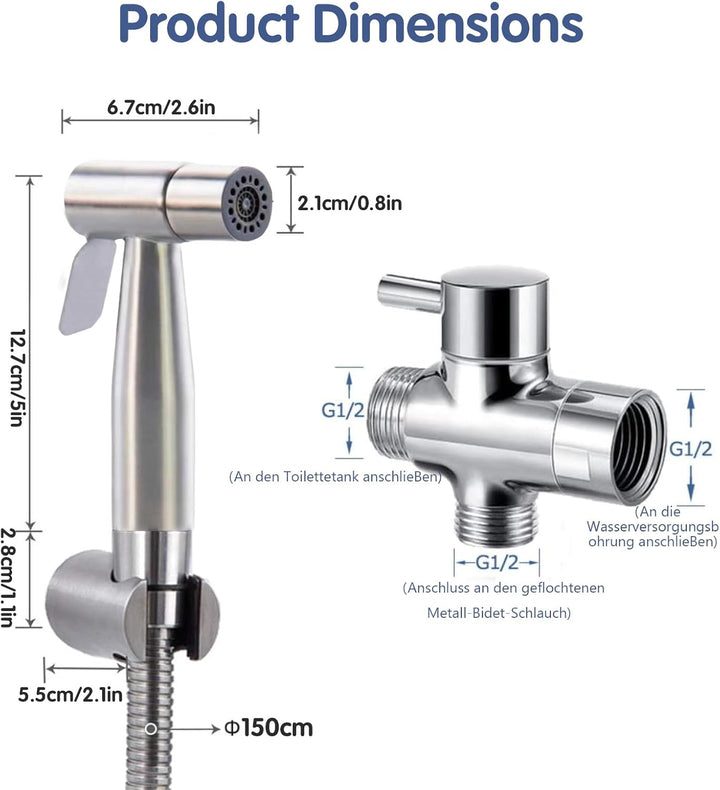 Bidet-Handbrause, Dualer Schalter Dualer Modus Hand Gehalten Bidet Sprayer Edelstahl Sprayer mit 49-