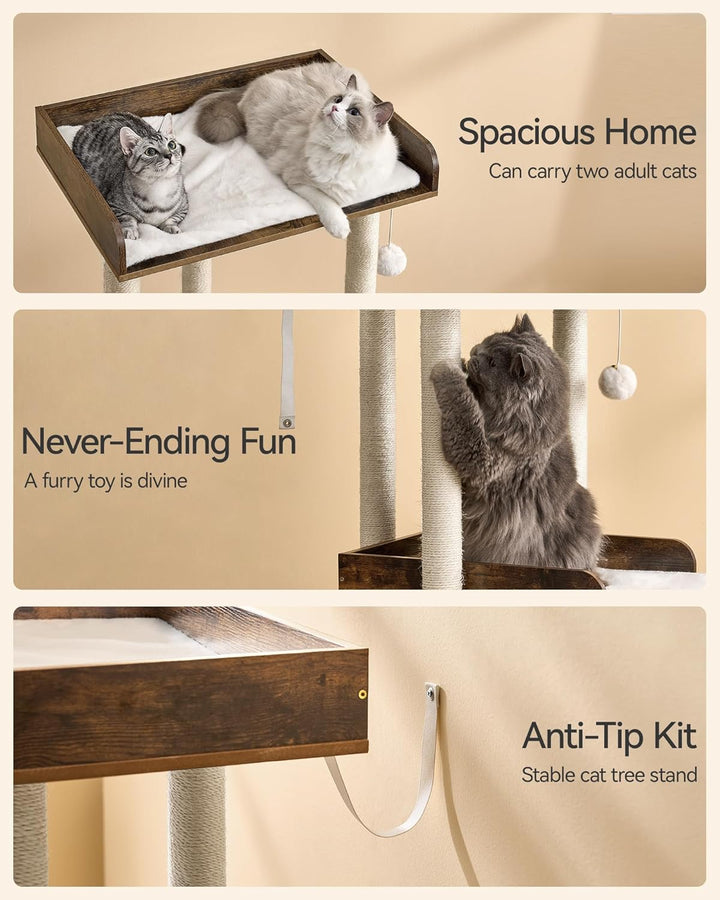 FourFurPets 111cm Katzenbaum, moderner Katzenbaumturm, Katzenturm für grosse Erwachsene Hauskatzen,