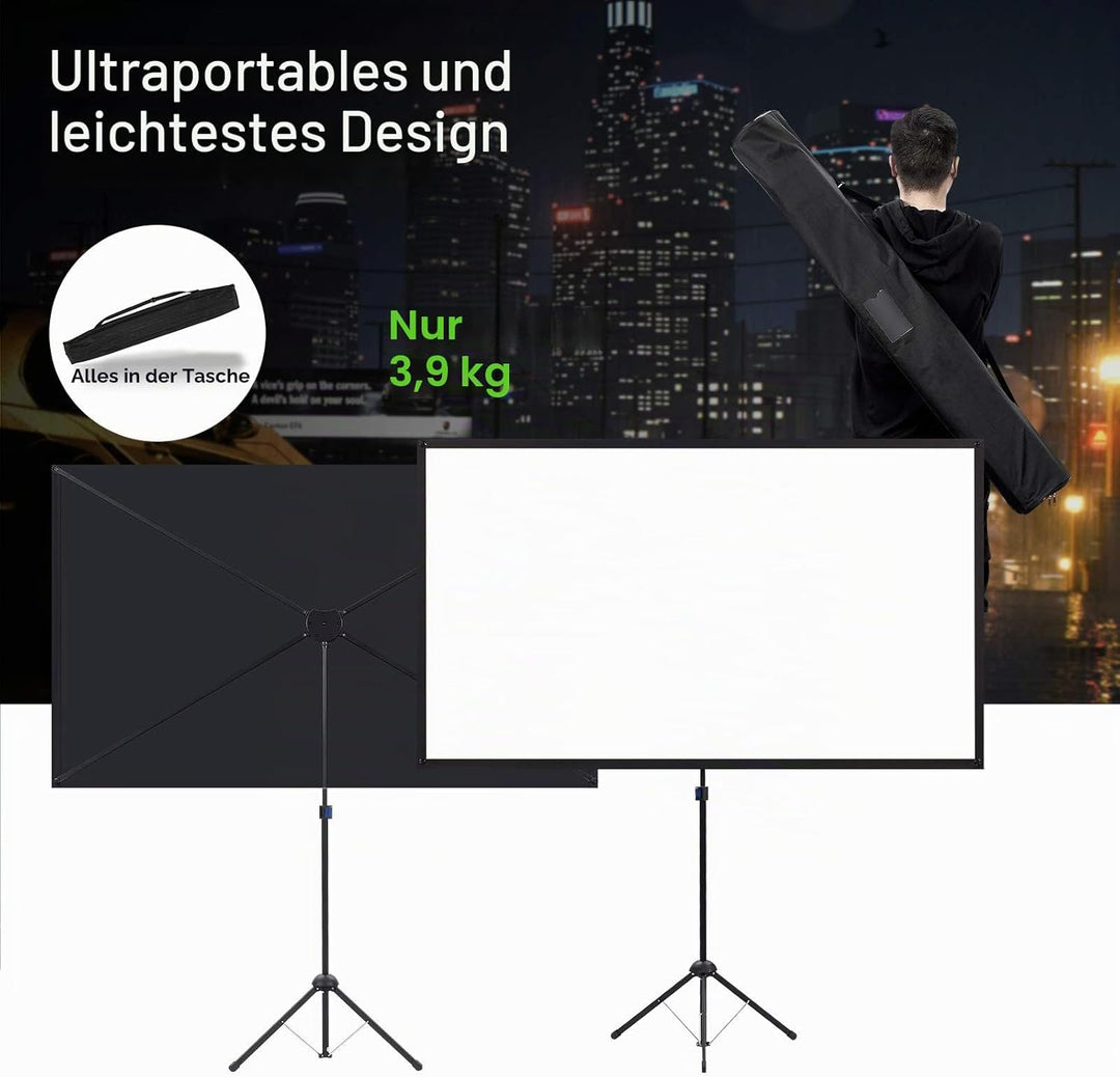 Beamer Leinwand mit Stativ, Tragbar Projektor Leinwand 80 Zoll, 16:9, 4K HD Projektion Leinwand, Lei