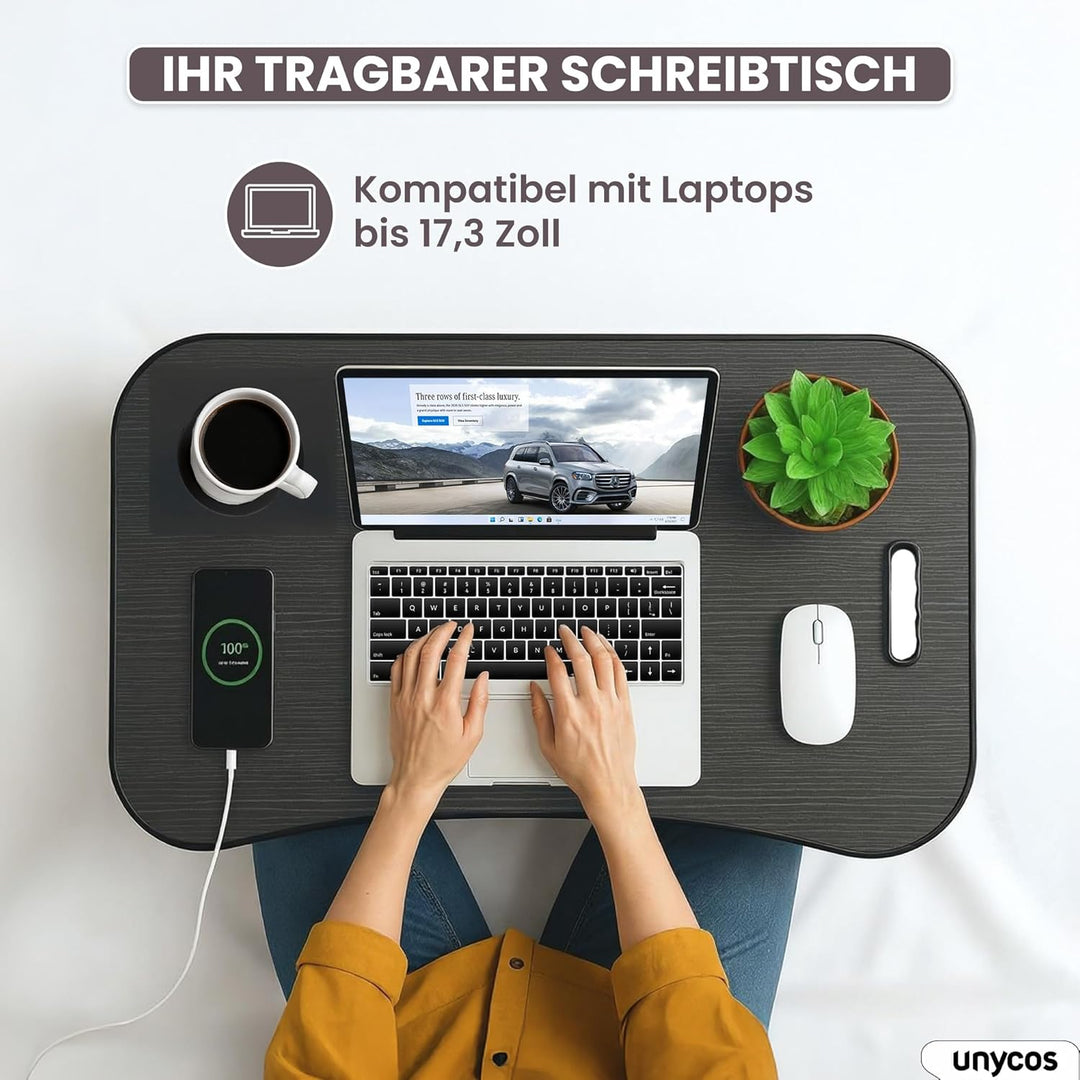 unycos - Klappbarer Laptoptisch, Betttablett, Leseständer, Computertisch, Frühstückstablett, Beistel