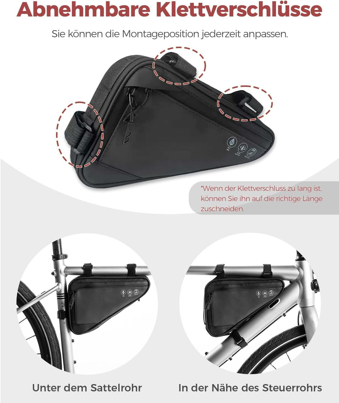 Fahrrad Rahmentasche, Wasserabweisende Dreieckstasche 2L, Fahrradtasche für Rahmen, MTB &amp; Rennrad Zu