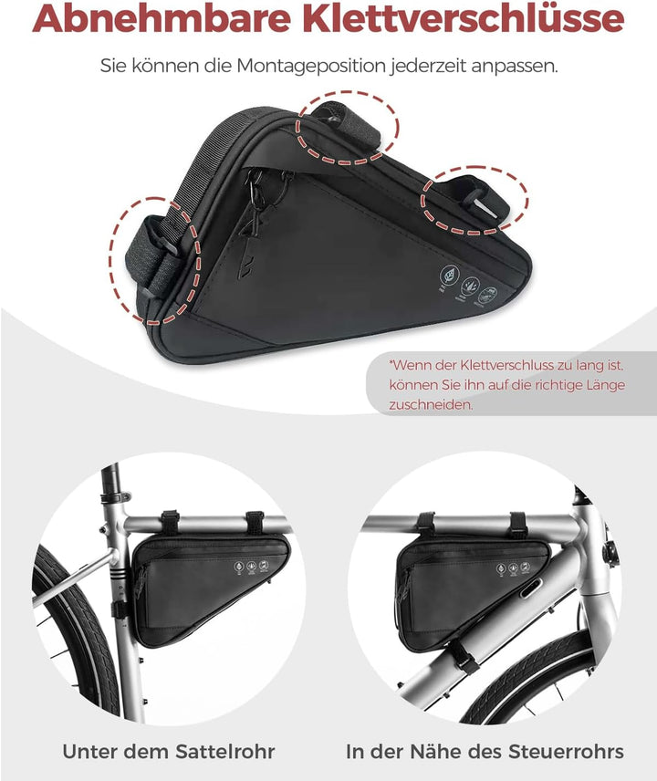 Fahrrad Rahmentasche, Wasserabweisende Dreieckstasche 2L, Fahrradtasche für Rahmen, MTB &amp; Rennrad Zu
