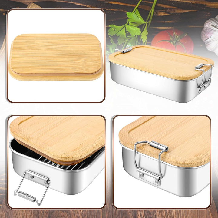 SHUESS 2er Edelstahl Brotdose Kinder 700ml mit Bambusdeckel – Auslaufsichere Metall Lunchbox Edelsta