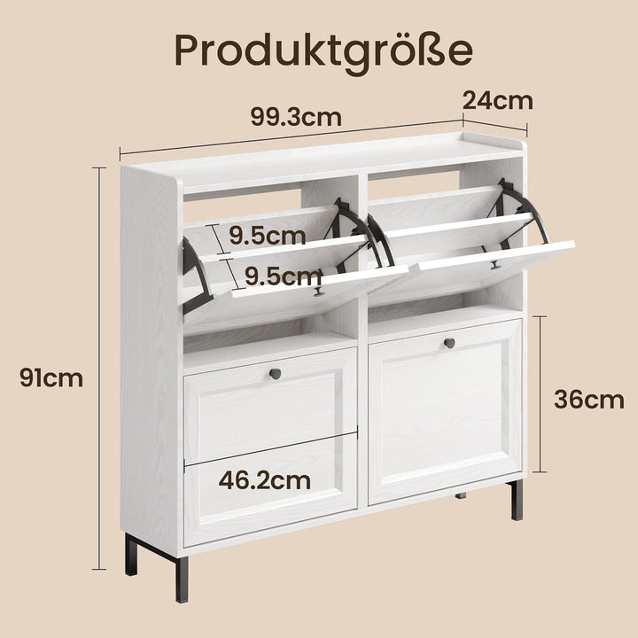 Bealife Schuhschrank mit 4 Klappen – dünner und moderner Schuhschrank mit eingezäunter Decke, Staura