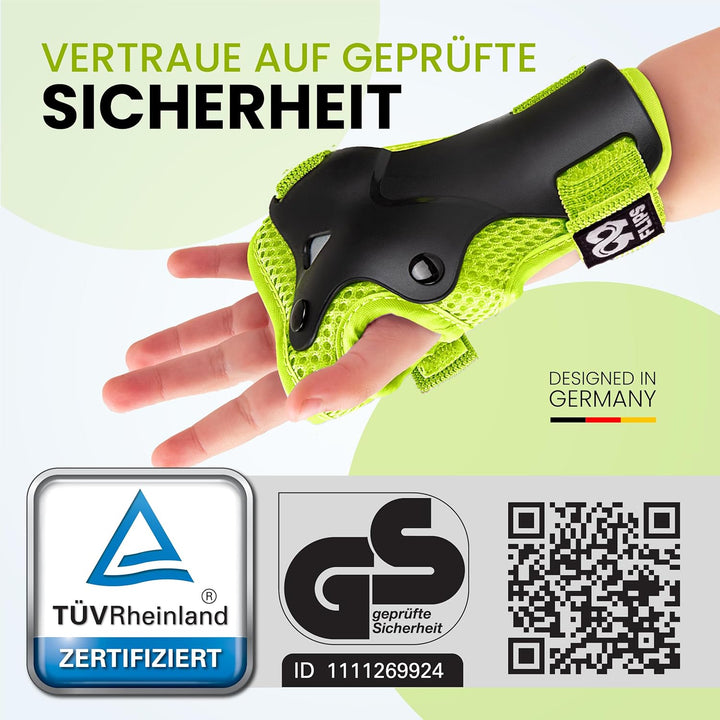99FLIPS Knieschoner Kinder 3 Jahre Eislaufschuhe Kinder Schlittschuhschoner FLASH - S/M Grün - Stunt
