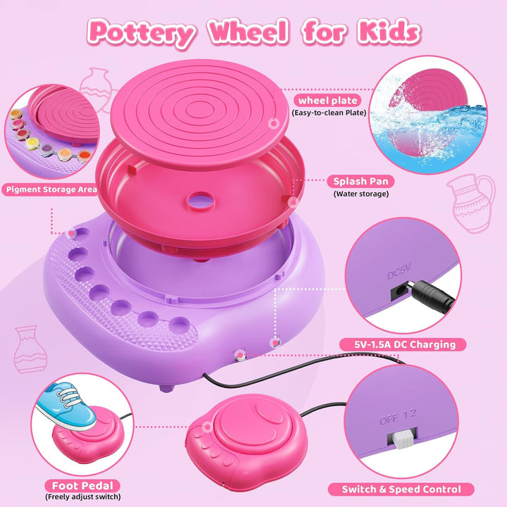Bastelset Mädchen Jungen 6 7 8 9 10 11 12 Jahre - Töpferscheibe Kinder mit Ton &amp; Farben, Kreativ Set
