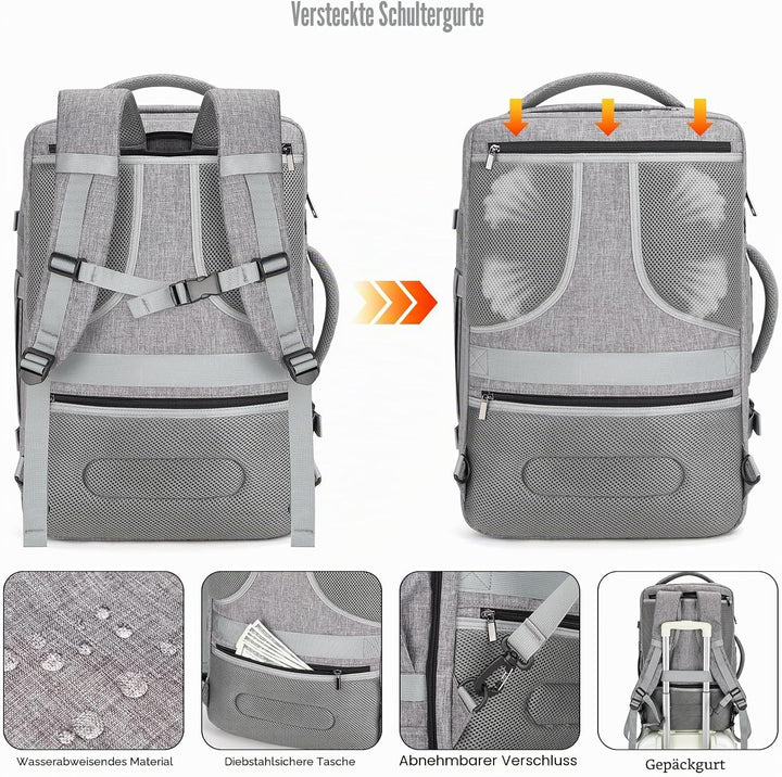 Tzowla ReiseRucksack Laptop Handgepäck Rucksack 40l für Damen und Herren,Fluggenehmigung,Grosses Fas