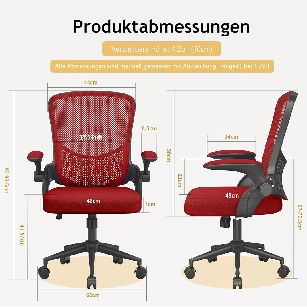 naspaluro Ergonomischer Bürostuhl, Schreibtischstuhl mit 90° Klappbaren Armlehnen, Einzigartige Lend