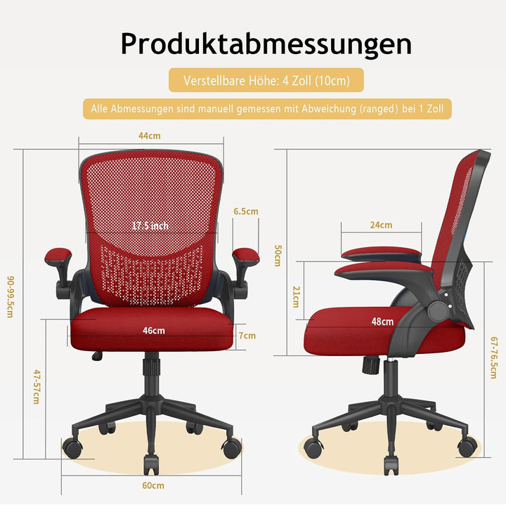 naspaluro Ergonomischer Bürostuhl, Schreibtischstuhl mit 90° Klappbaren Armlehnen, Einzigartige Lend