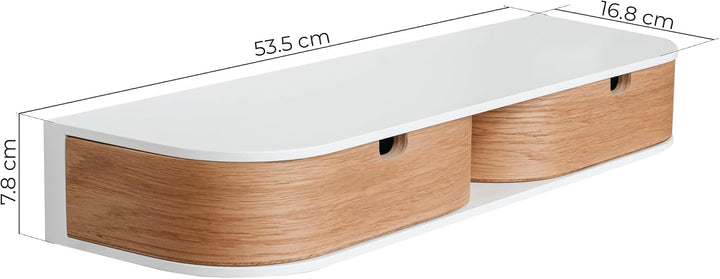 Schwebendes Regal mit 2 Schubladen - Hängendes Wandregal Holz - Schwebendes Wandregal (Weiss/Eiche,