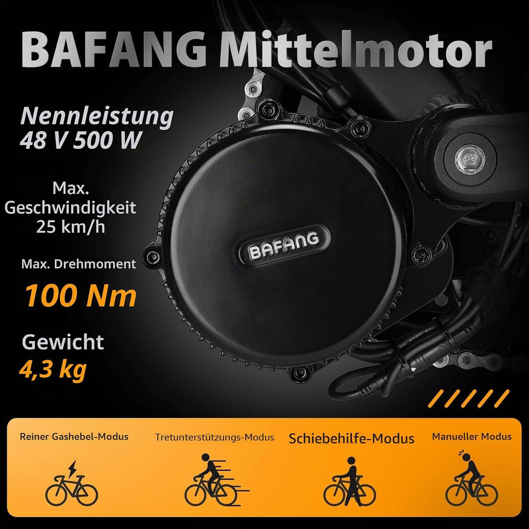 BAFANG Mittelmotor 250W/350W/500W/750W/1000W mit 13/15/20/22,4 Ah Akku, eBike Umrüstsatz with eBike