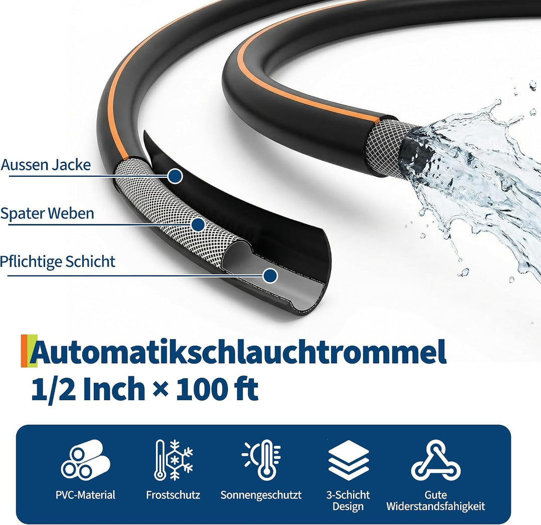 Gartenschlauch Aufroller,30M Wandschlauchbox,Automatische Schlauchtrommel 10 Einstellbare Schlauchau