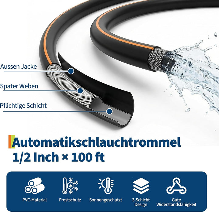 Gartenschlauch Aufroller,30M Wandschlauchbox,Automatische Schlauchtrommel 10 Einstellbare Schlauchau