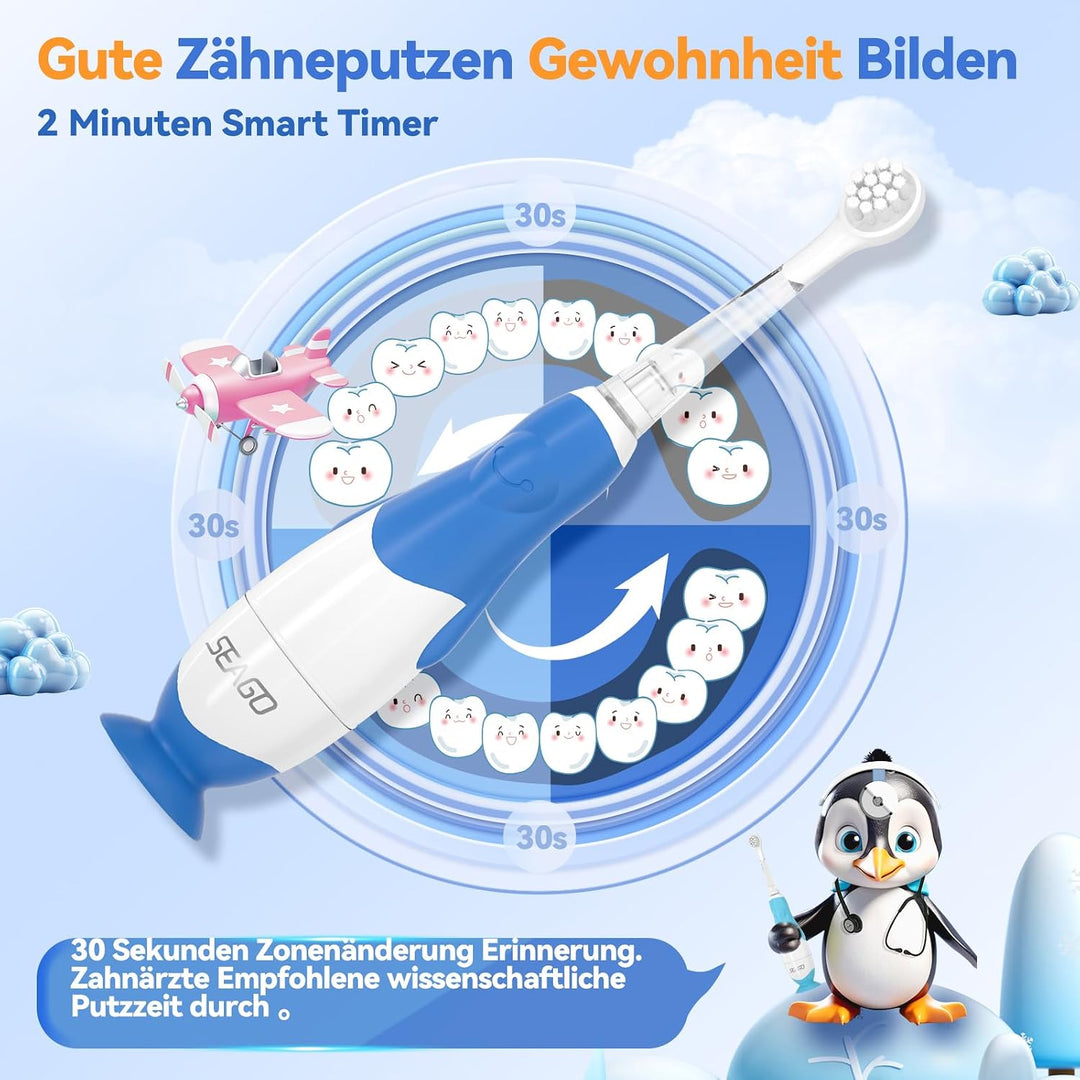Seago Elektrische Zahnbürste Kinder ab 0-3 Jahr mit LED Licht, Weichen BPA-freiem Runder Gummierte B