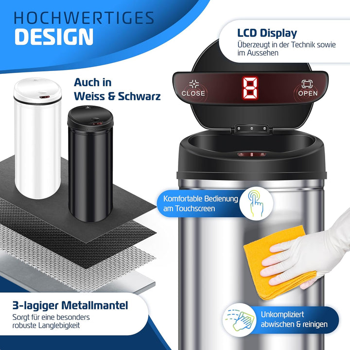 KESSER® Sensor Mülleimer ✓ Automatik ✓ Abfalleimer ✓ Abfall | EDELSTAHL | Farbe: SILBER | Grösse: 30