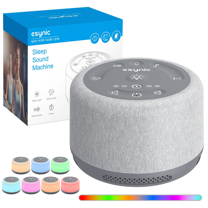 eSynic White Noise Machine Baby Weisses Rauschen Einschlafhilfe LED Stilllicht mit 30 Klänge & 7 Far