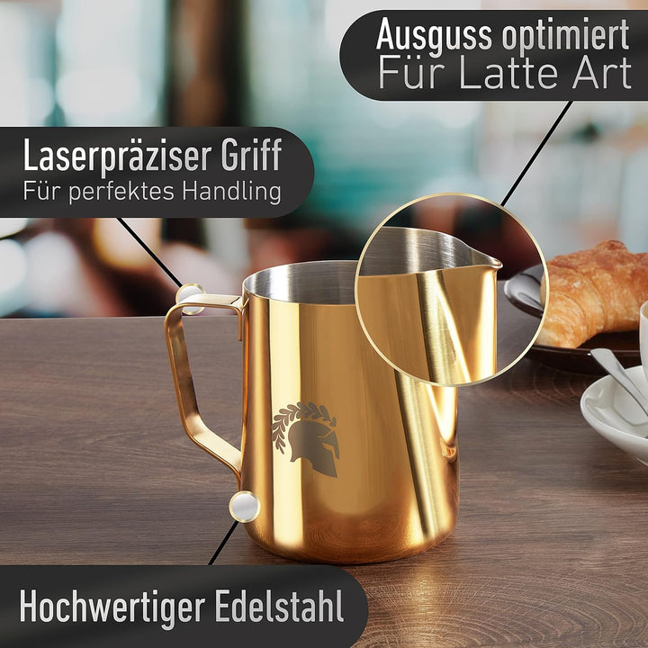 Barista Legends® Milchkännchen Edelstahl 600ml - mit speziellem Latte Art Ausguss - Milchkanne für H
