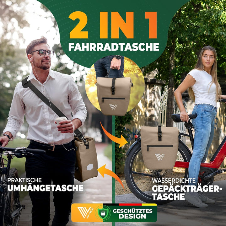 MIVELO 2in1 Fahrradtasche für Gepäckträger - Gepäckträgertasche wasserdicht - Inkl. gepolstertem Lap