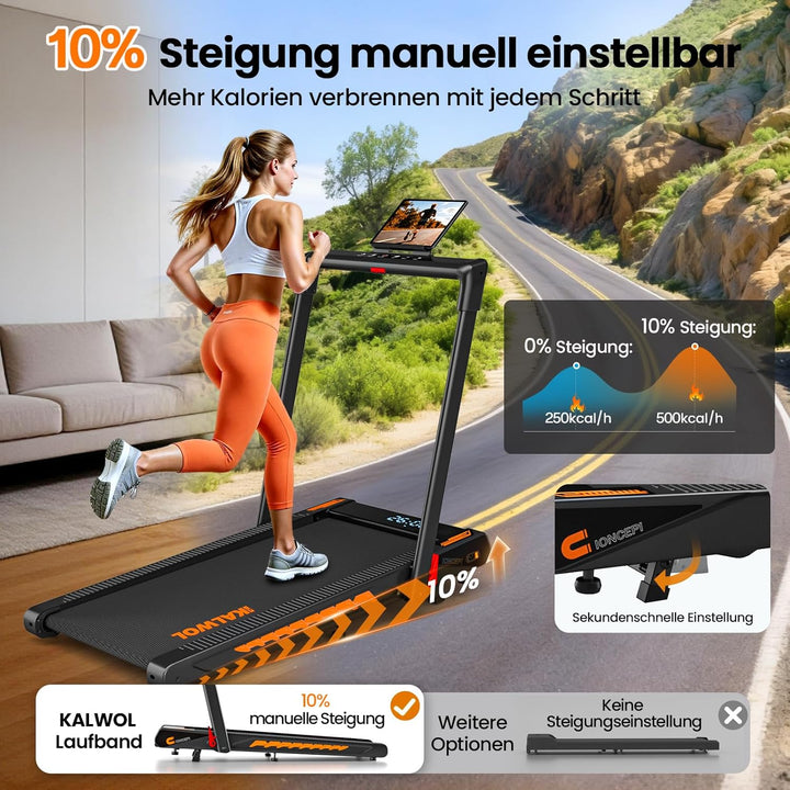 Laufband für Zuhause mit Bluetooth Lautsprecher, 6 in 1 12km/h Walking Pad Laufband mit 10% Steigung