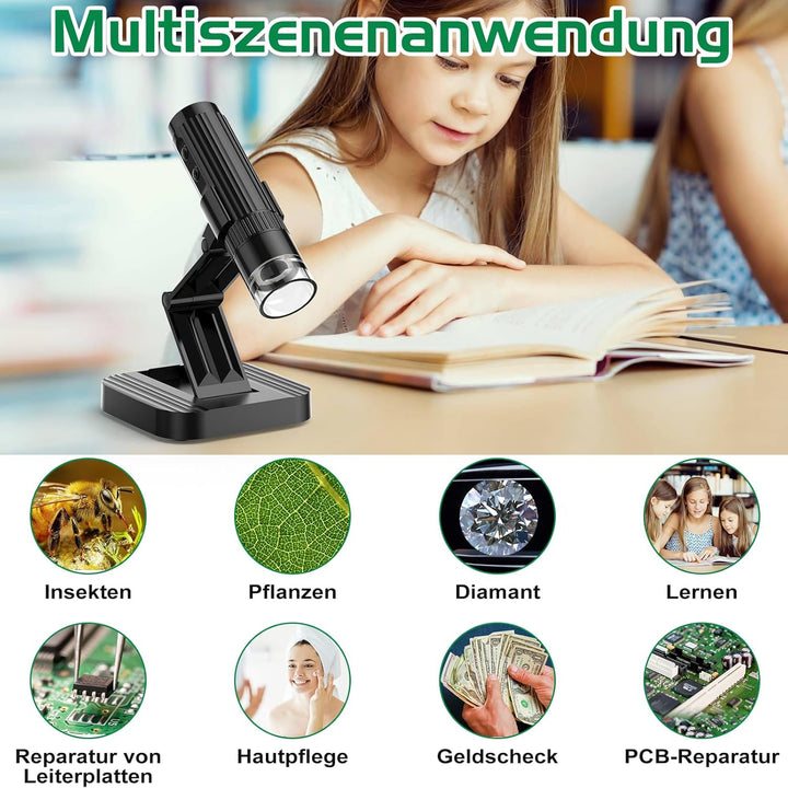 WADEO WiFi Digitalmikroskop, 1080P HD 50-1000X USB-Mikroskop, Mini-Mikroskop Handmikroskop mit 2 MEG