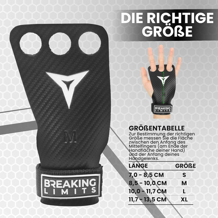 BREAKING LIMITS Crossfit Grips - Carbon-Mikrofaser-Fitness-Handschuhe mit 3 Fingerlöchern - Handschu