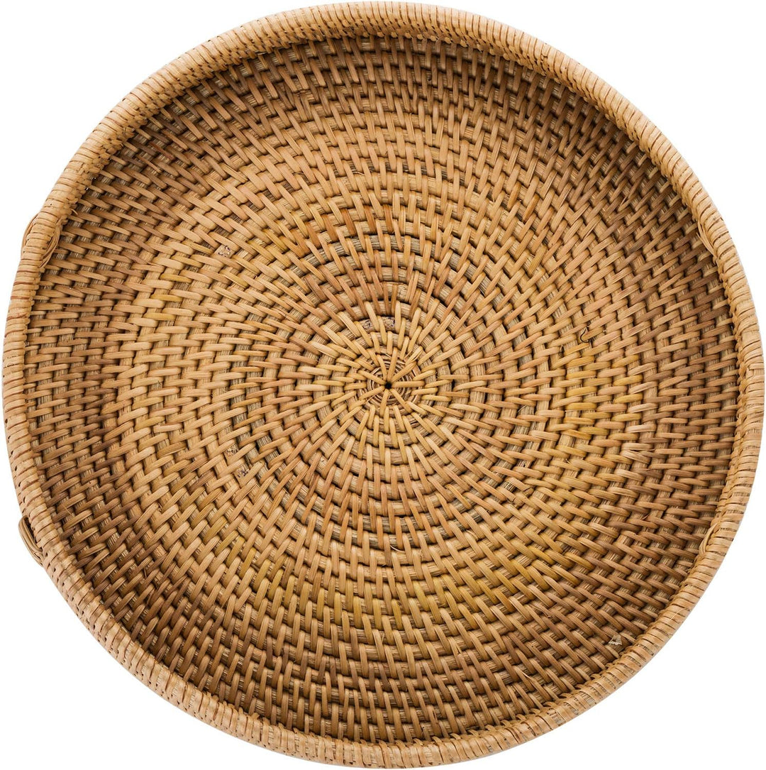 Sziqiqi Rattan Serviertablett mit Griffen 30cm Handgewebtes Wicker-Tablett Rattan-Tablett Rustikales