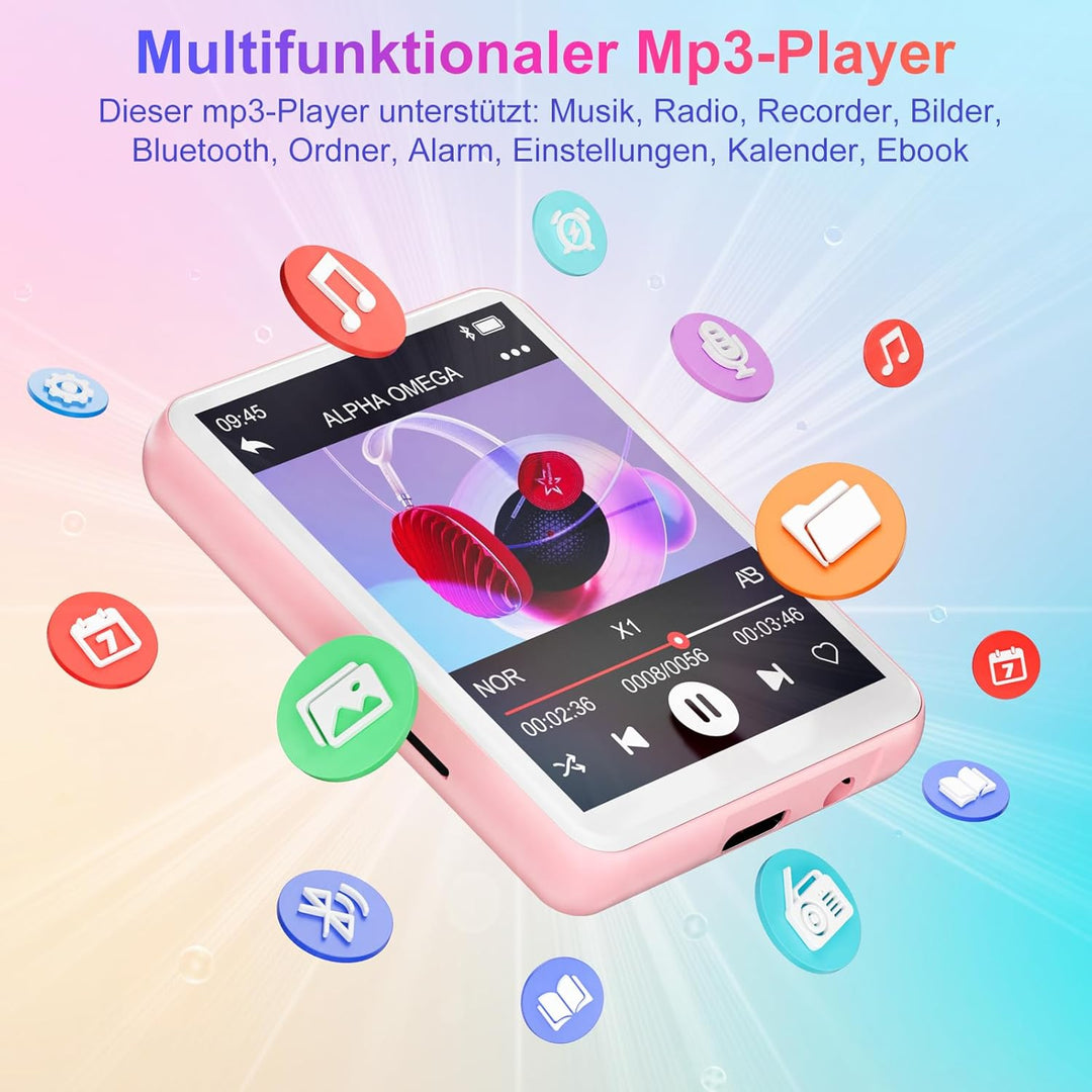 128GB MP3-Player Bluetooth 5.4, 2.4" Full Touchscreen Tragbarer MP3 Musik Player mit Lautsprecher, F
