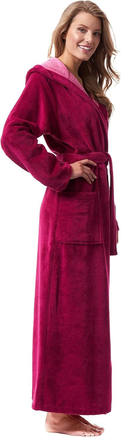 Morgenstern Bademantel Damen Extra Lang mit Kapuze - Weicher Frottee Velours Luxus Morgenmantel ÖKO-