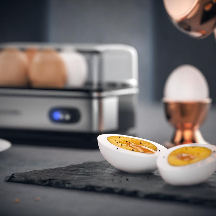 Arendo - SET Eierkocher SIXCOOK mit Toaster FRUKOST Edelstahl Silber, Toaster 4 Scheiben, LED-Displa
