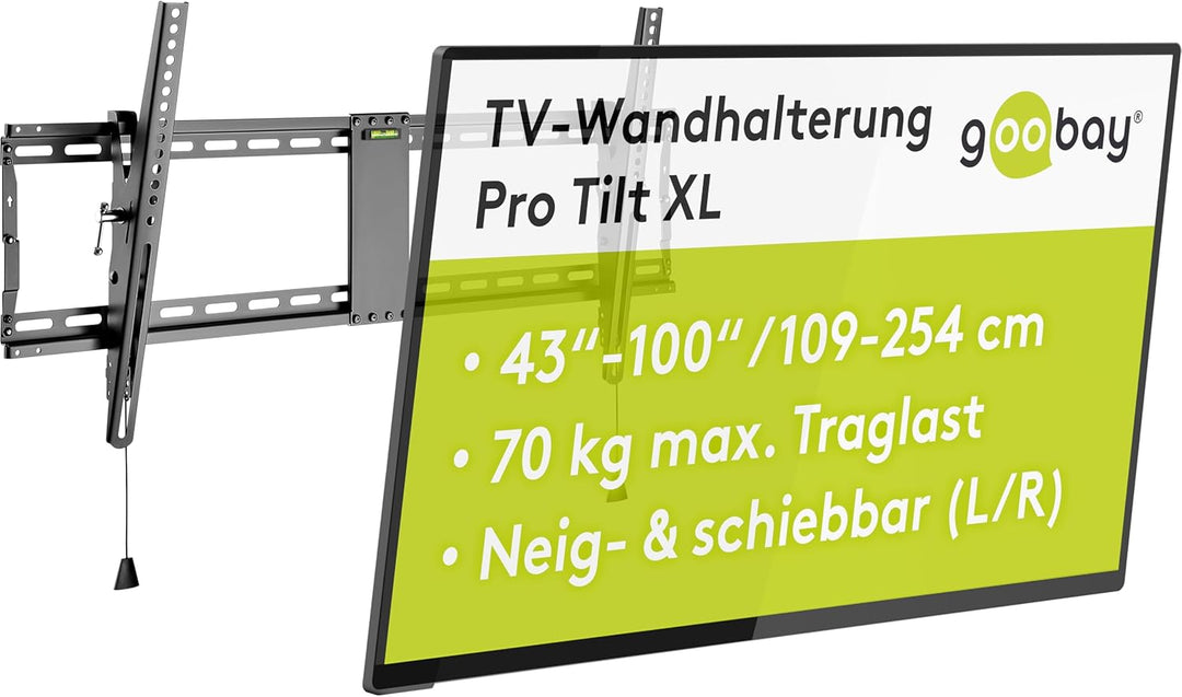 Goobay TV und Monitor Wandhalterung Pro (XL), neigbar (3 bis 12 Grad) und schwenkbar – 43 bis 100 Zo