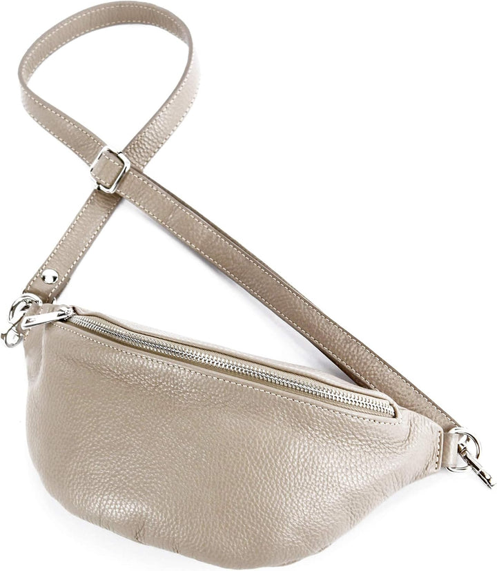 modamoda de - T211 - ital. Hüfttasche Bauchtasche Brusttasche Medium aus weichem Leder, Farbe:Graube