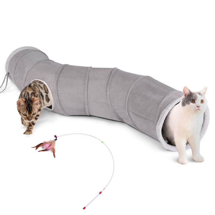 Ownpets Katzentunnel, Cat Tunnel, Katzentunnel Stoff mit Ball und Cat Teaser, Spieltunnel für Katze