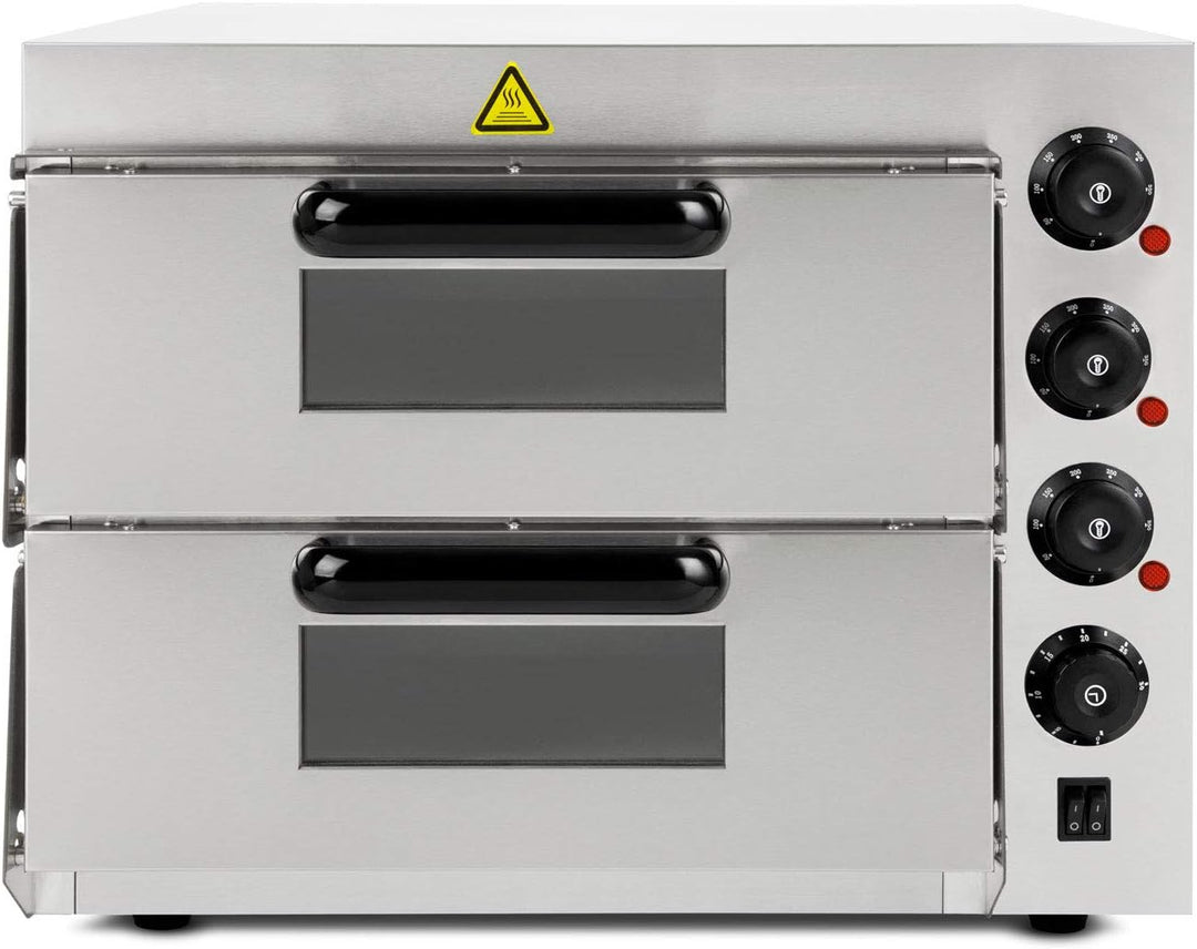 VERTES Gastro Pizzaofen mit Doppelkammer, feuerfestem Stein, 3000W, Timerfunktion und Beleuchtung, p